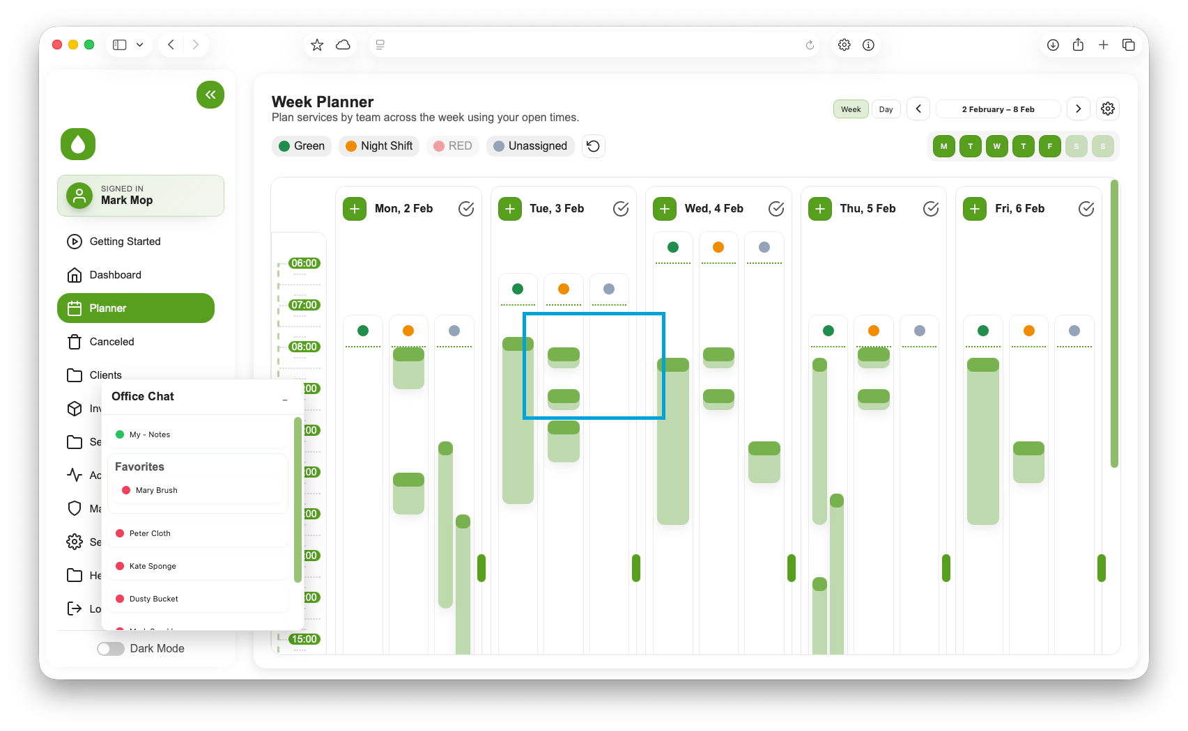 CleanTeamWorx scheduling desktop view